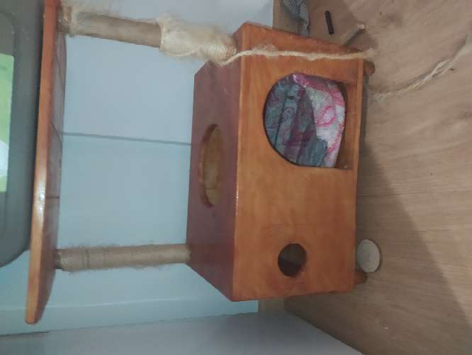 REGALO Se regala rascador de gato de madera con casita REGALO Se regala rascador de gato de madera con casita