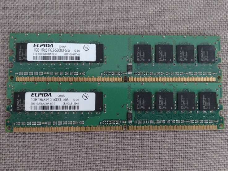 REGALO 2 Memorias RAM DDR2 ELPIDA 1GB 1Rx8 PC2-5300U-555