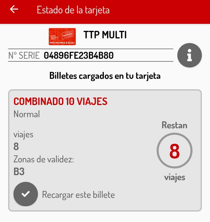 REGALO Tarjeta TTP MULTI con 8 viajes Combinado Zona B3