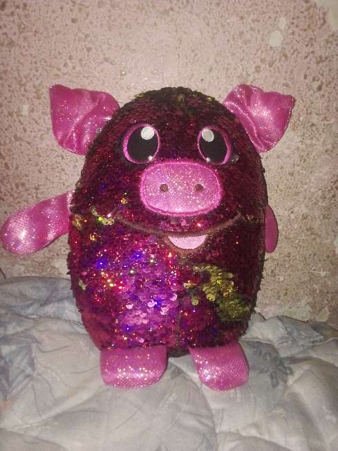 REGALO Peluche de un cerdo con lentejuelas 1