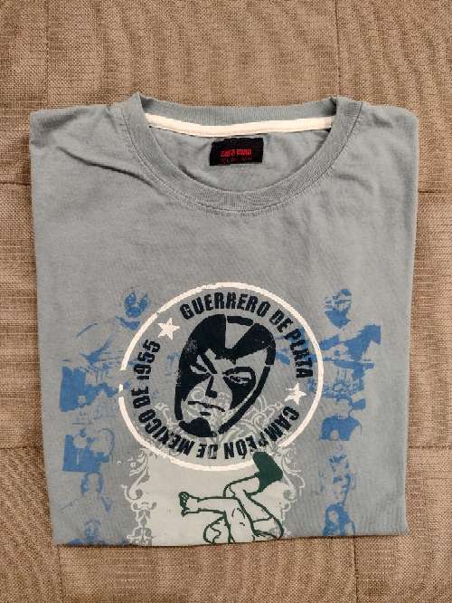 REGALO Camiseta Manga Corta Azul Grisceo Hombre - Talla L (Zara Man)