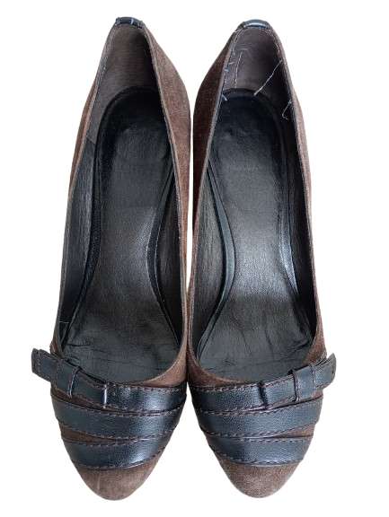 REGALO Zapatos mujer Mango talla 37 - ante marr�n, tac�n 9 cm (vestir / evento)